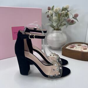 Kate Spade Marci Suede Jeweled Chunky Block Heel Pumps Black Women's 6.5M